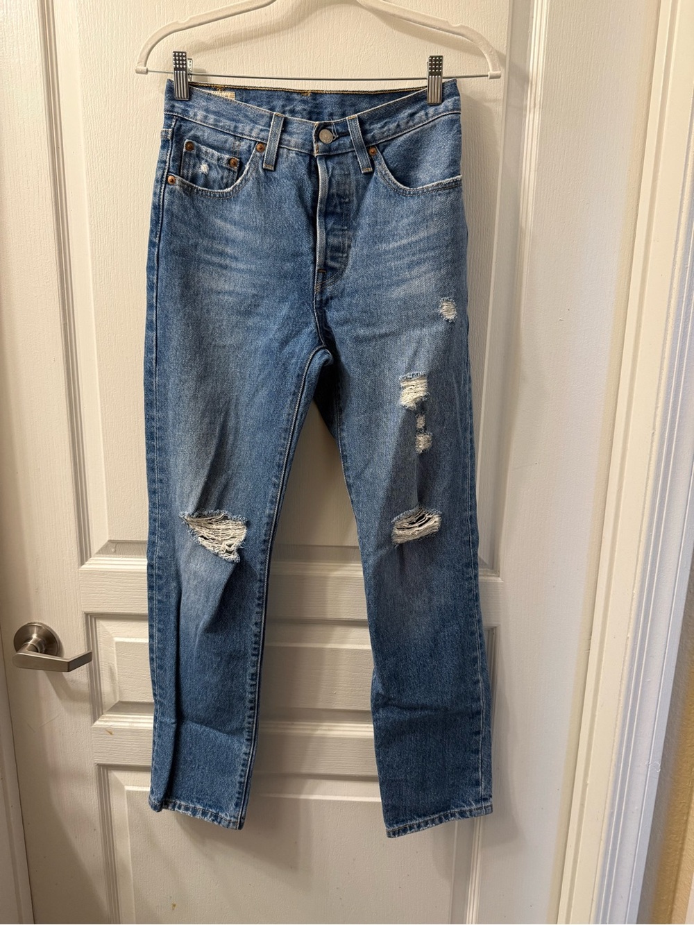 Levi's Distressed Straight-Leg Jeans - Blue